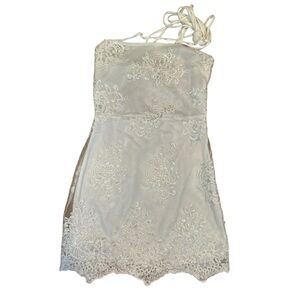 Lucy in the sky: Sequin Bodycon Dress in White Floral Lace, halter dress top